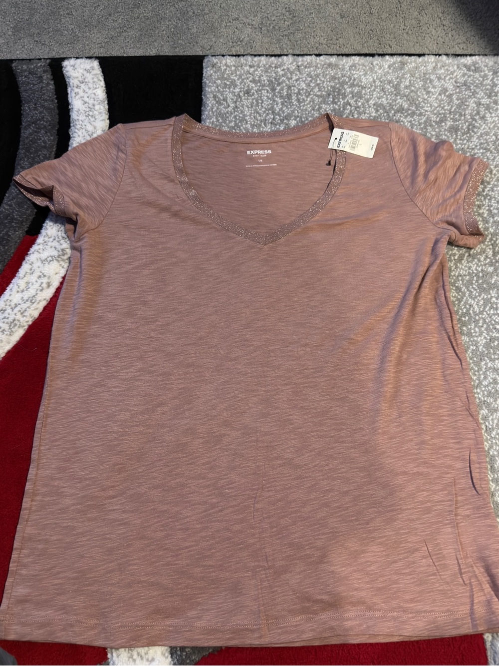 Express Women's Short Sleeve V-Neck Tee in Mauve